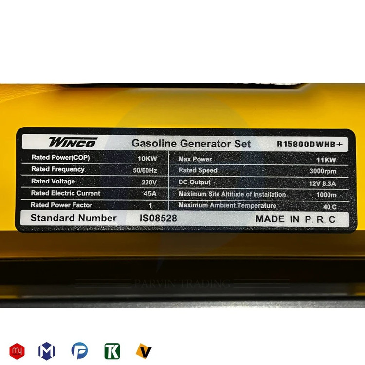 موتور برق 11 کیلووات بنزینی تکفاز ریموت استارت وینکو مدل R15800DWHB