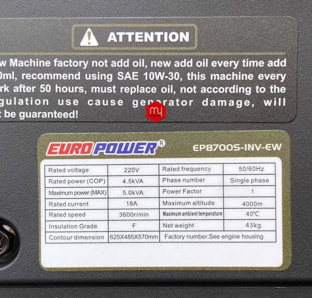 موتور برق ۵ کیلووات بنزینی سایلنت تکفاز هندلی اینورتر دار یورو پاور مدل EP8700S INV EW