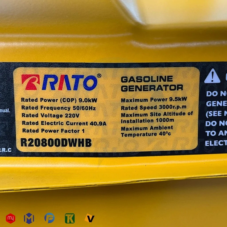 موتور برق راتو 9.5 کیلووات استارتی دارای تابلو ATS مدل R20800DWHB