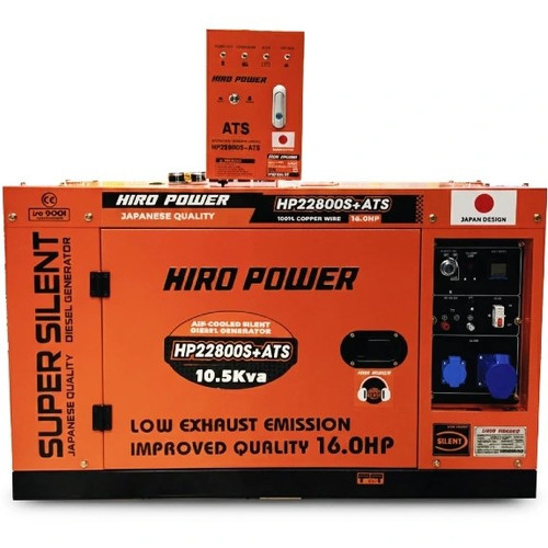 موتور برق 10.5 کیلووات دیزلی تکفاز سایلنت اتوماتیک هیرو پاور مدل HP22800S+ATS