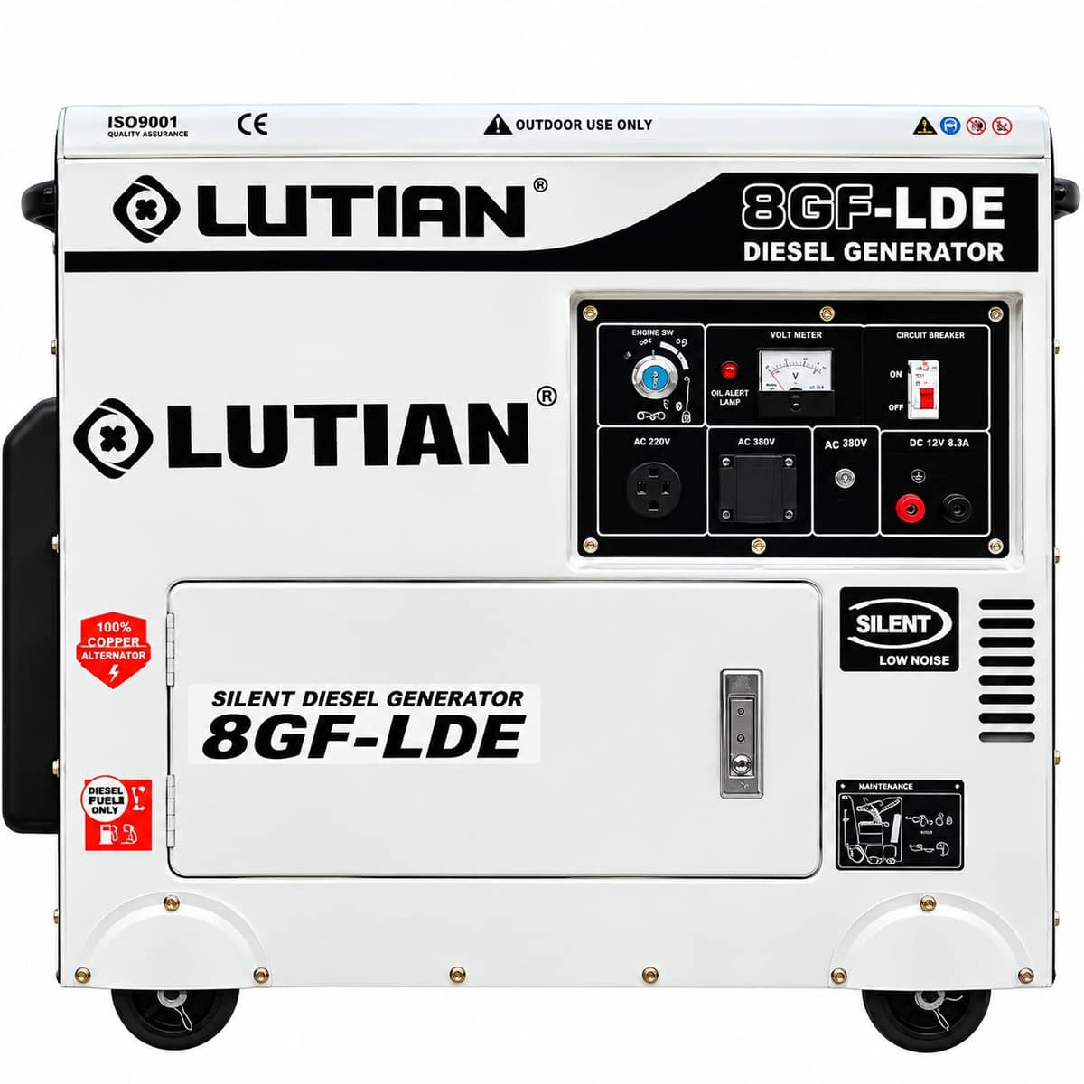 موتور برق 8.5 کیلووات دیزلی سایلنت تک فاز استارتی لوتیان مدل 8GF-LDE
